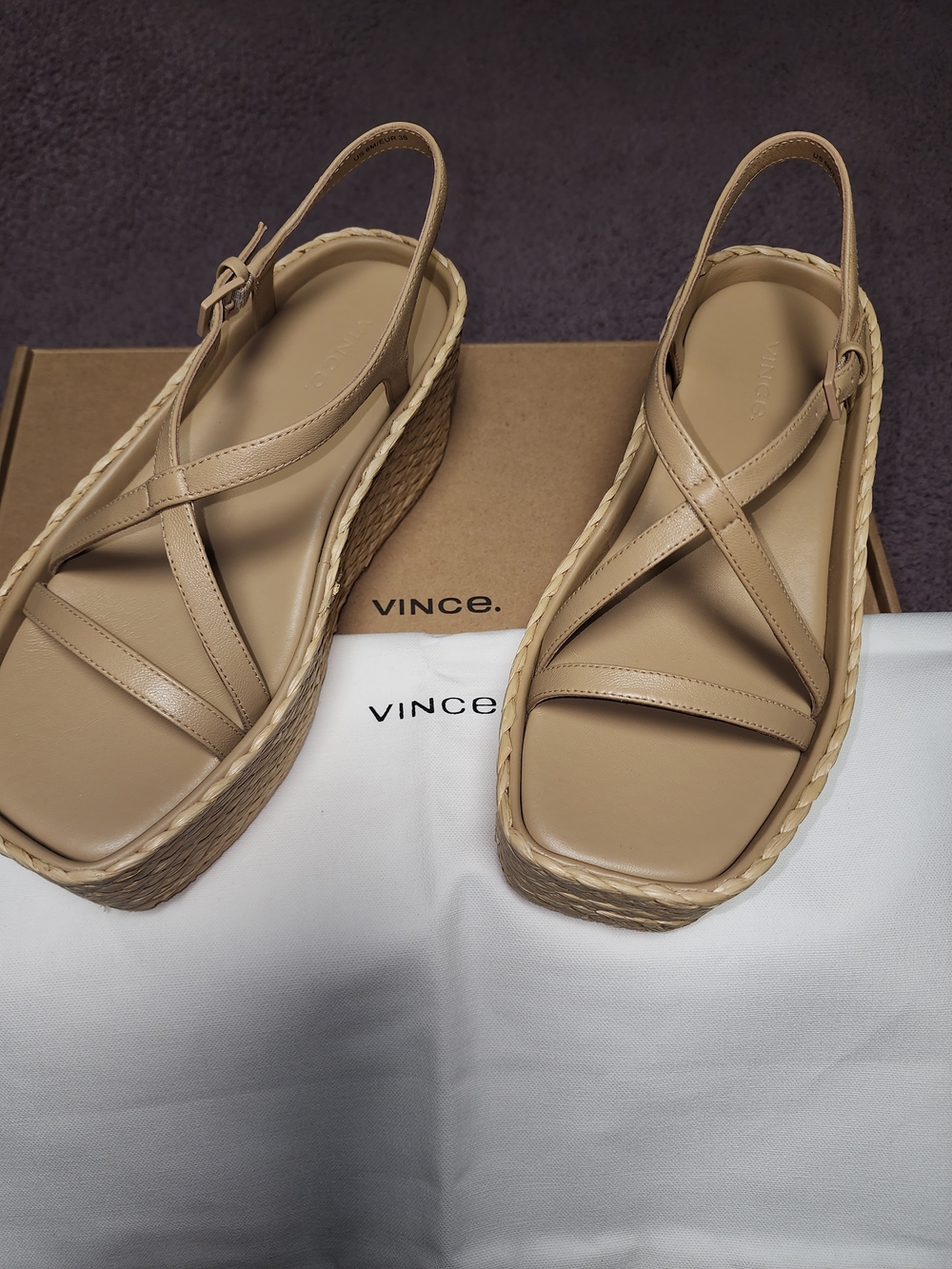 NWB $166 Vince Beige Espadrille Platform Slingback Sandals Size 6